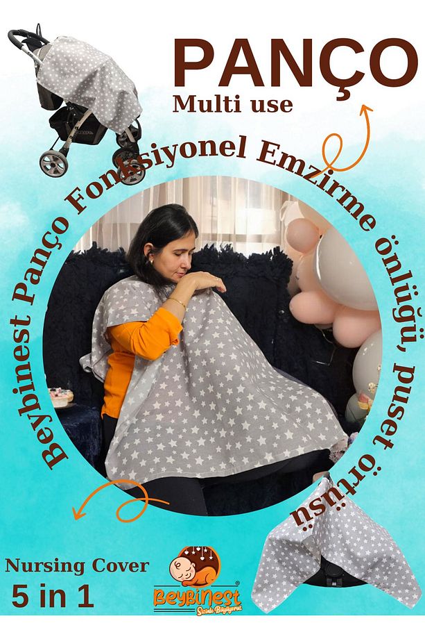 Fonksiyonel Panço Emzirme Örtüsü Puset Örtüsü Bebek Arabası Örtüsü Tek ürün - 1