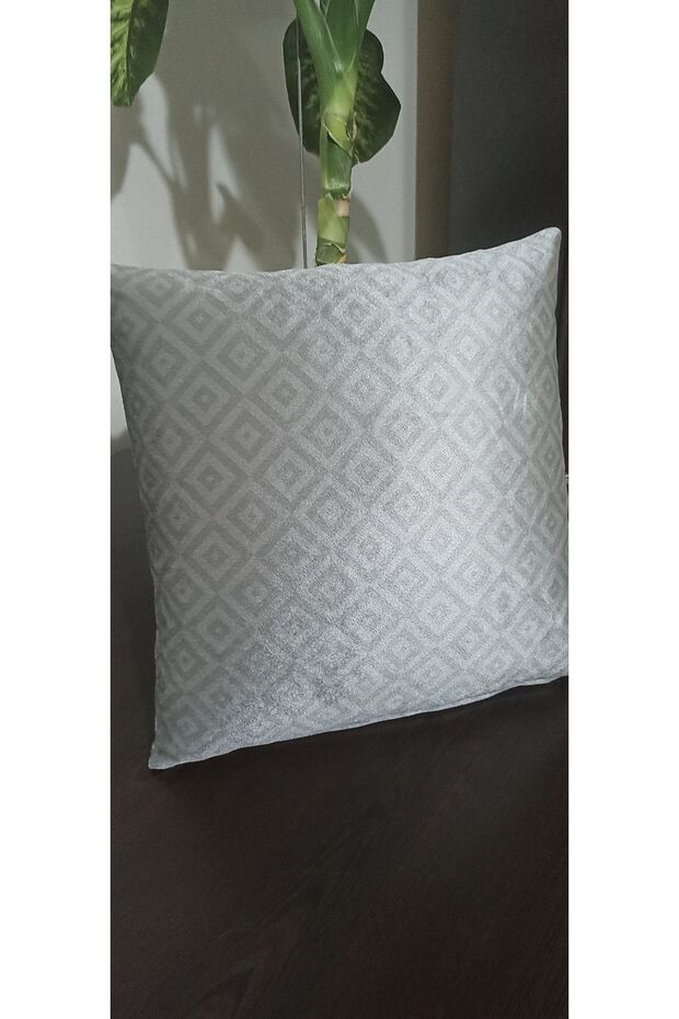 غطاء وسادة مزخرف منقوش باللون الرمادي - 1