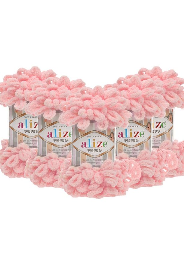El Örgü Ipliği Puffy 5'li Paket - 638 Toz Pembe - 100 Gr. 9 Mt. Parmak Örgü Ipi - 1
