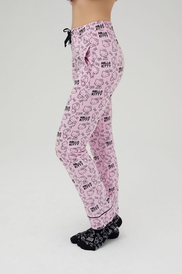 Lisanslı Baskılı Pembe Kadın 100% Pamuklu Bol Paça Eşofman Altı-Pijama-Pantolon Roz-248/A - 6