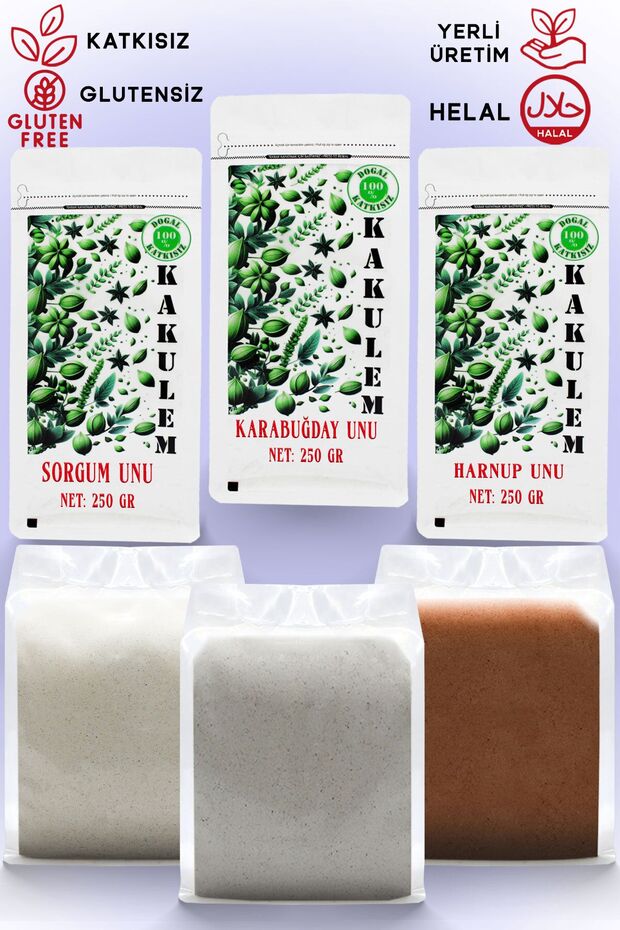 SERTİFİKALI Glutensiz Karabuğday Sorgum Harnup Keçiboynuzu Unu 250 GR 3 Paket - 1
