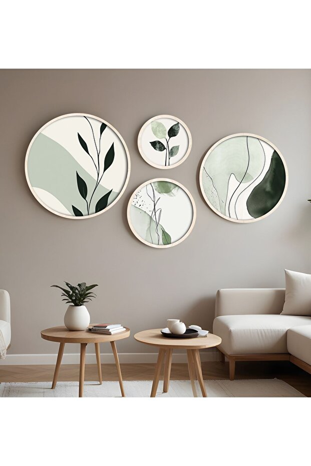 Modern 4-Piece Round Painting Set with Wooden Frame Huhu297