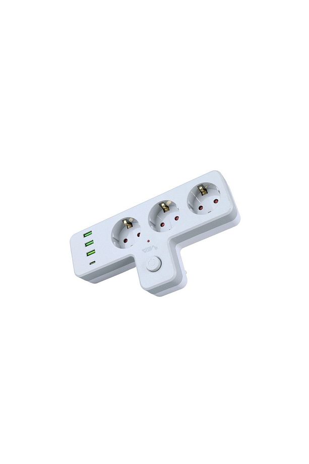 Anahtarlı Topraklı Priz Adaptörü, 3 SOKETLİ 3xUSB 2.4A, 1xTYPE-C 20 watt,  10 A, 2500 W, - 2