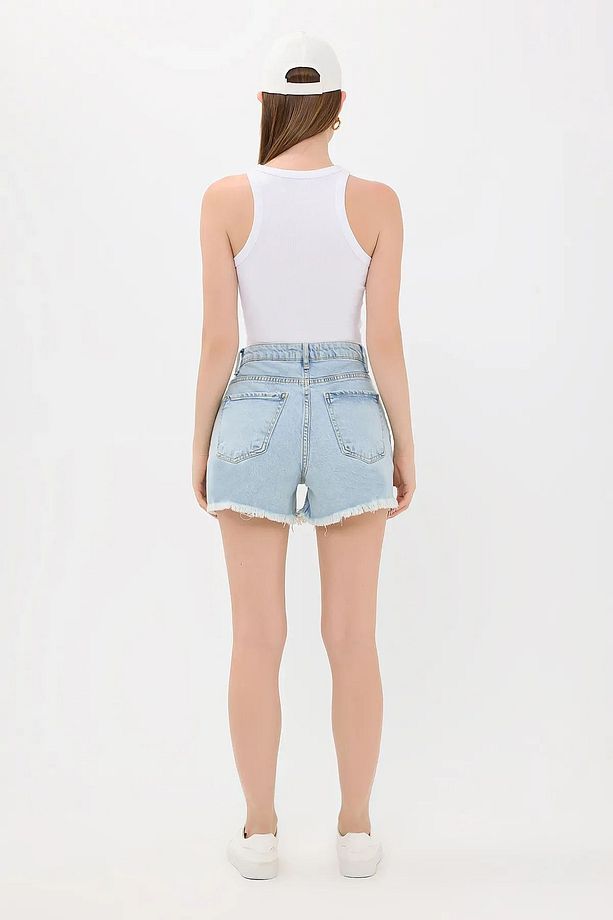 Yüksek Bel  Kot Mini Şort - 5