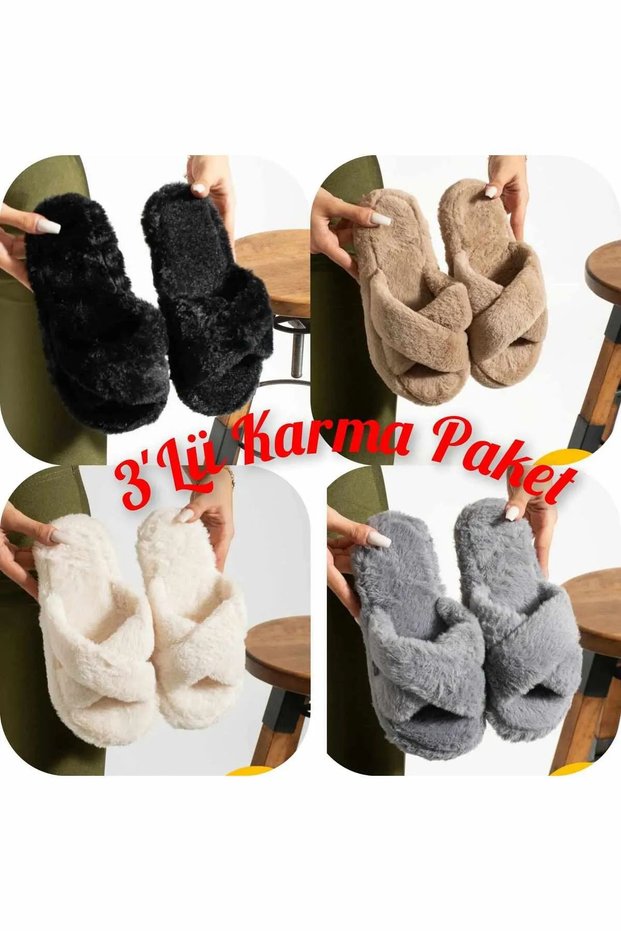 Pack of 3 Cross Open Front Winter Comfortable Women's House Slippers Dowry Guest Winter Slippers