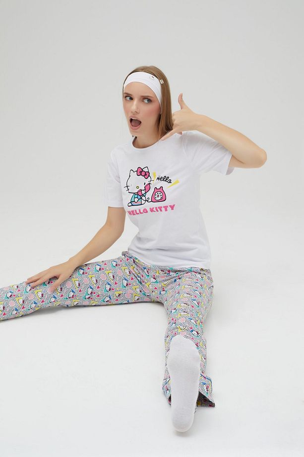 Lisanslı Baskılı Kadın 100% Pamuklu Bol Paça Eşofman Altı-Pijama-Pantolon Roz-256/A - 7