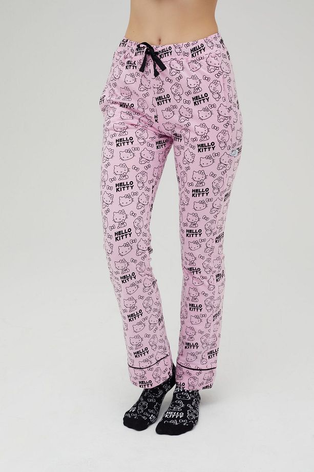 Lisanslı Baskılı Pembe Kadın 100% Pamuklu Bol Paça Eşofman Altı-Pijama-Pantolon Roz-248/A - 5