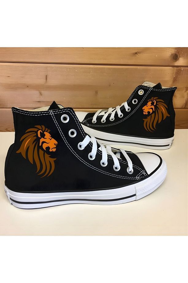 Aslan Baskı Desenli Günlük Convers Bilekli Çocuk Genç Yetişkin Rahat Canvas Unisex Ayakkabı - 2