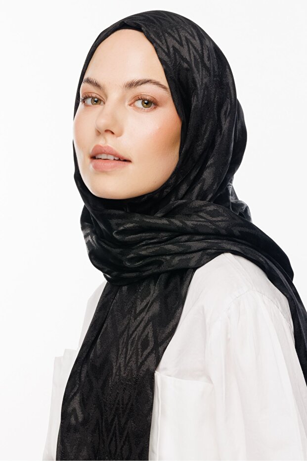 شال جاكار لامع بنمط بلاط أسود