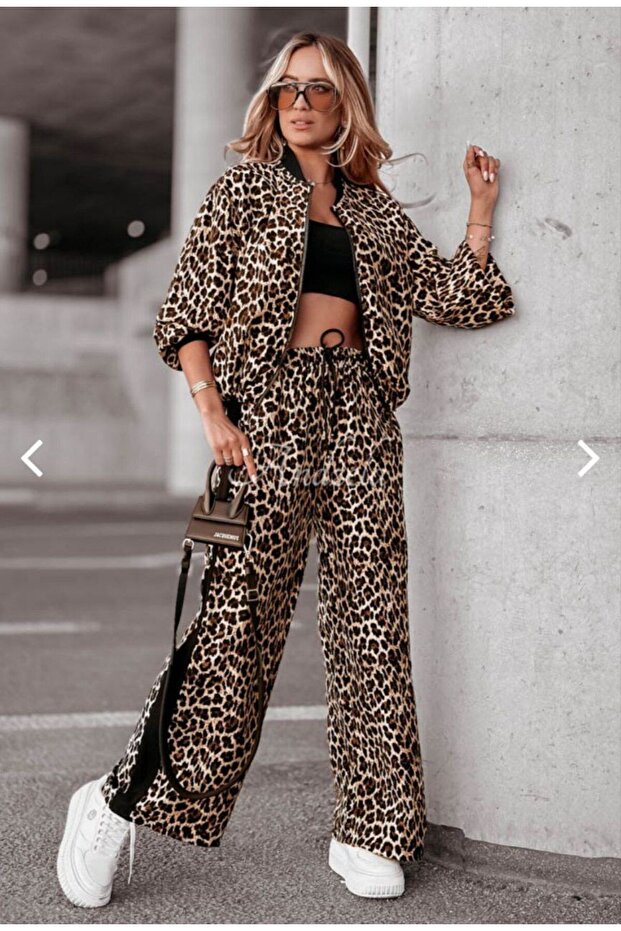 3 Piece Leopard Coat and Crop Pants Set