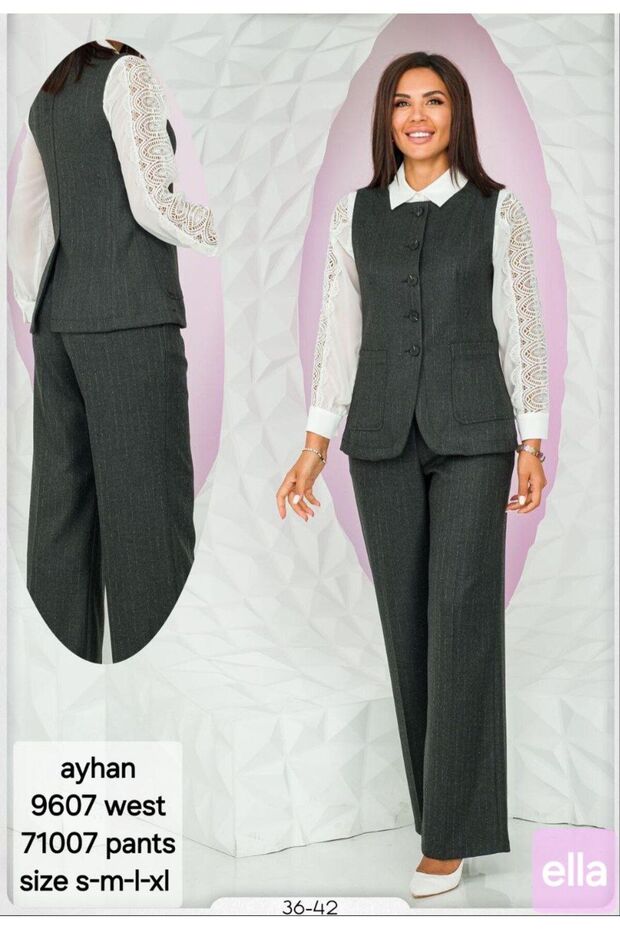 مجموعة مزدوجة من سترة وبنطلون بنمط الخط - 1