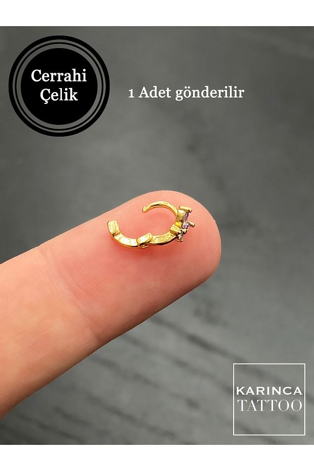 Kelebek Halka Mor Taşlı Piercing Rook Daith Forward Helix Snug Küçük Tragus Piercing Küpe - 2