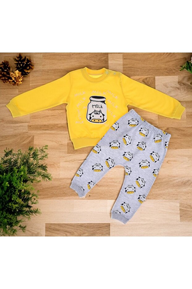 أطقم من القماش القطني الممشط بنمط حليب الأطفال المبهجة - 1