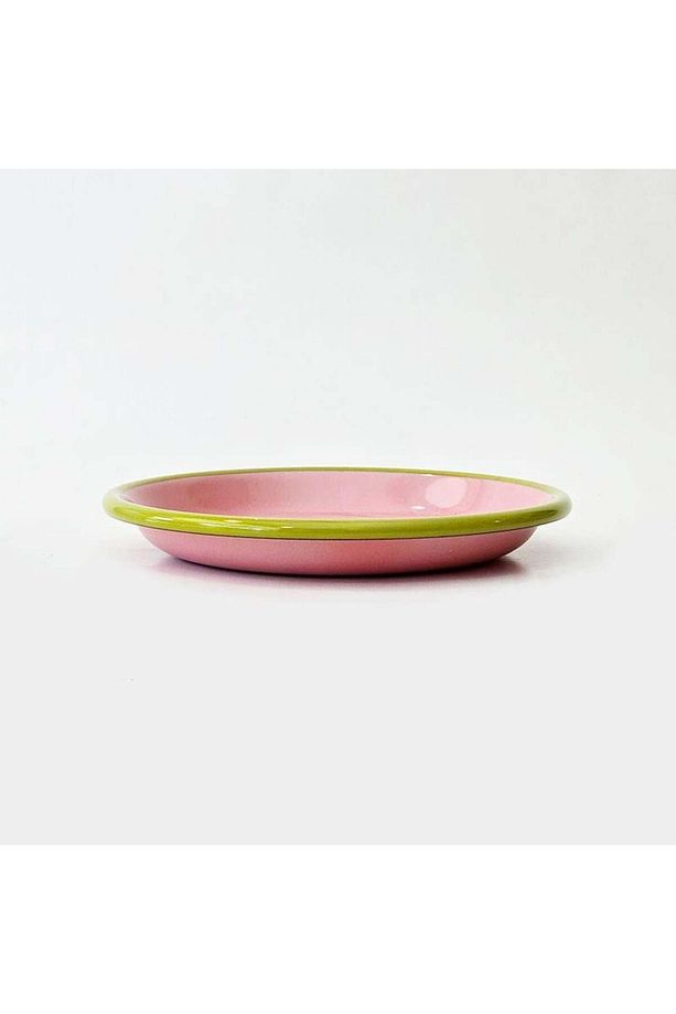Emaye Tabak 20 cm Gül Kurusu Kordon F.Yeşil - 1