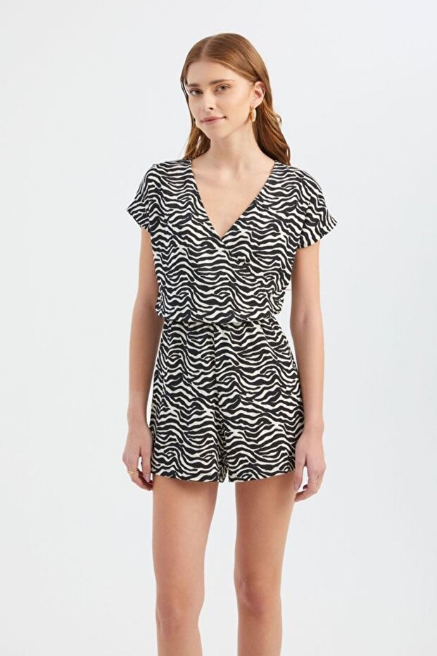 Zebra Desenli V Yaka Tulum - 2