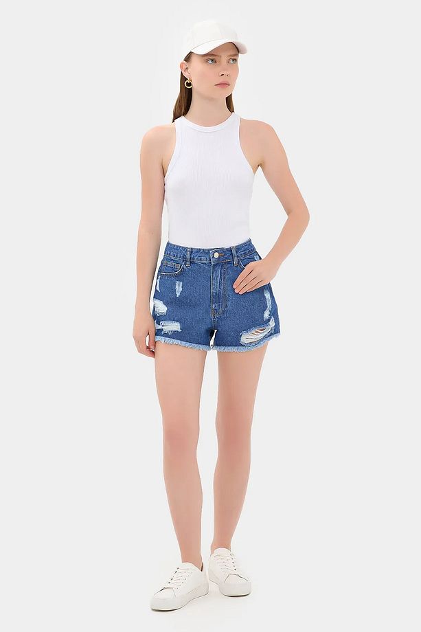 Yüksek Bel  Denim Şort - 2