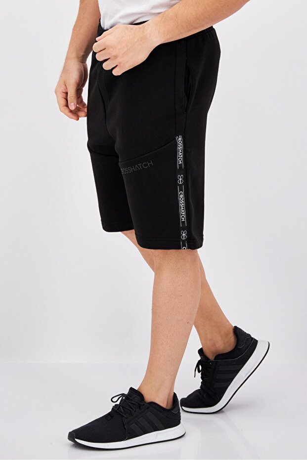 Men Drawstring Brand Logo Basic Shorts, Black - 2
