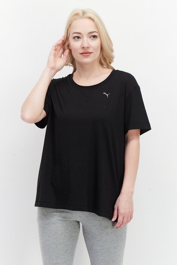 Women Sportswear Fit Short Sleeve Printed T-Shirt, Black
