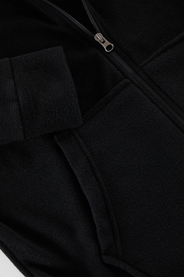 Siyah Regular/Normal Kesim Basic Fermuarlı Sıcak Tutan Polar Hırka/Sweatshirt TMNAW25SW00183 - 2