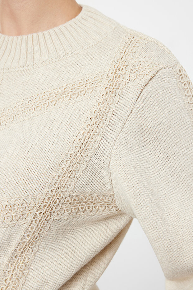 Béžové pletené podrobné žebrované šaty pro větší velikost a těhotenské pletené šaty Tbbaw24Ah00018 - 11