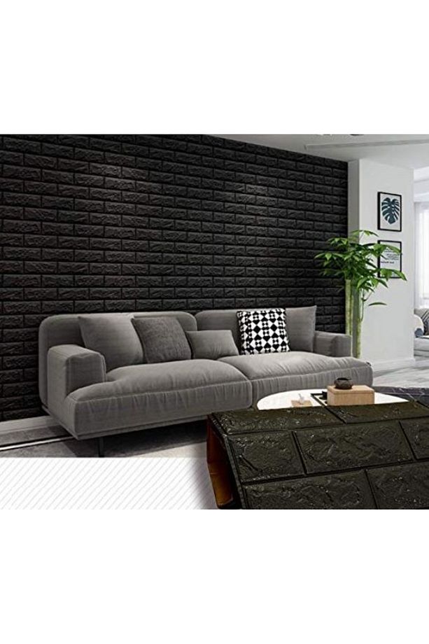 Kendinden Yapışkanlı Siyah Esnek Köpük Duvar Kağıdı Paneli 3d Salon Ofis Tuğla Desenli - 6