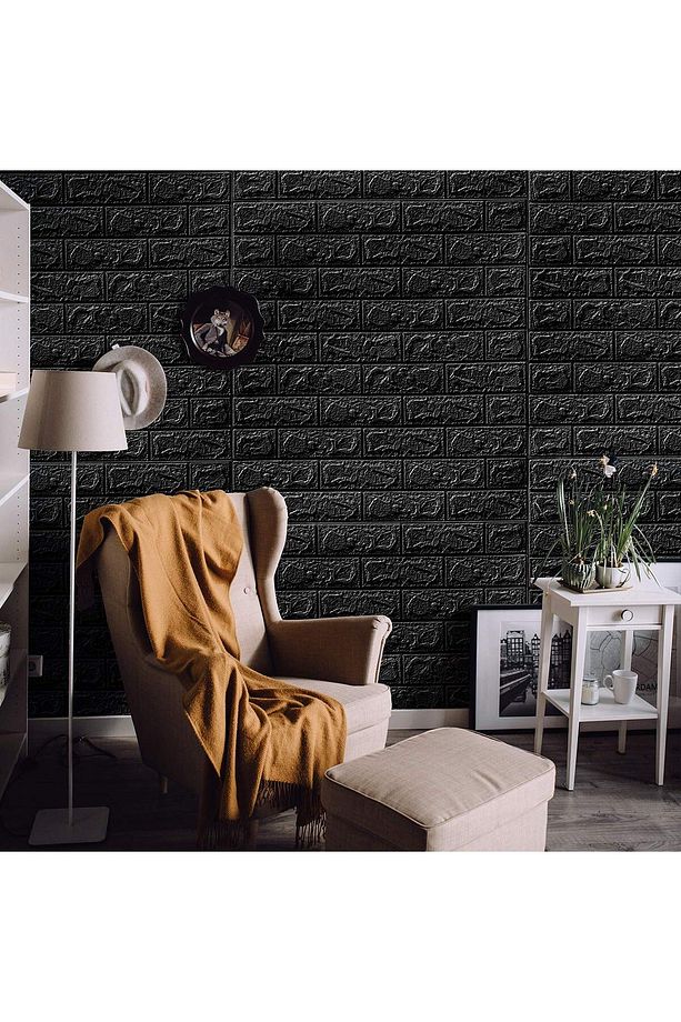 Kendinden Yapışkanlı Siyah Esnek Köpük Duvar Kağıdı Paneli 3d Salon Ofis Tuğla Desenli - 7