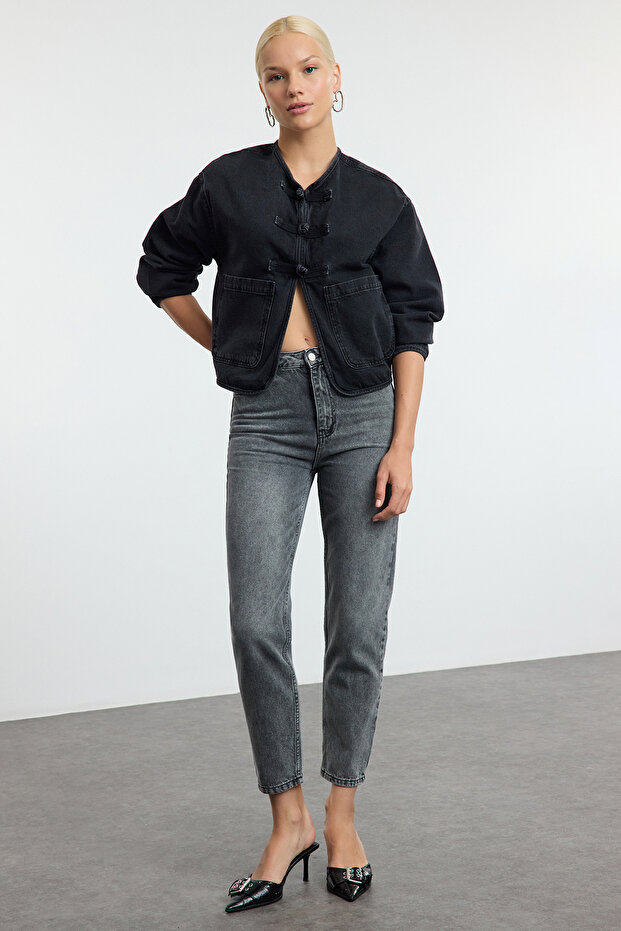 Siyah Yüksek Bel Mom Jeans TWOSS21JE0016 - 1
