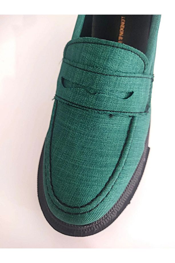 Kadın Kalın Topuklu Makosen Yeşil Kot Loafer Ayakkabı - 4