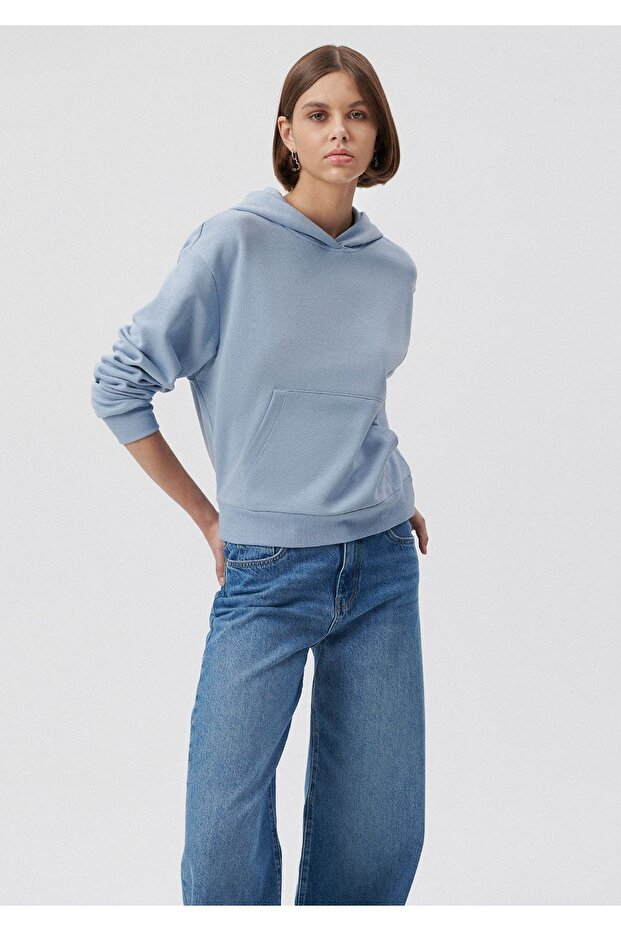 Kapüşonlu Mavi Basic Sweatshirt 1611771-85385 - 1