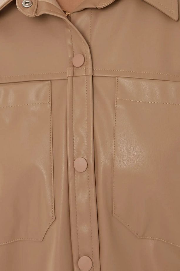 Suni Deri Oversized Gömlek - 6