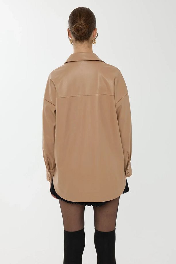 Suni Deri Oversized Gömlek - 5