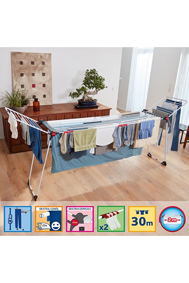 Infinity Flex 2 Metre Uzatılabilir, 30 Metre Kurutma Alanına sahip Çamaşır Kurutmalığı,5 YIL GARANTİ - 3
