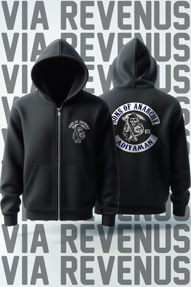 Sons of Anarchy - Your City Front & Back Printed Unisex Biker Zippered Hooded Sweatshirt Cardigan