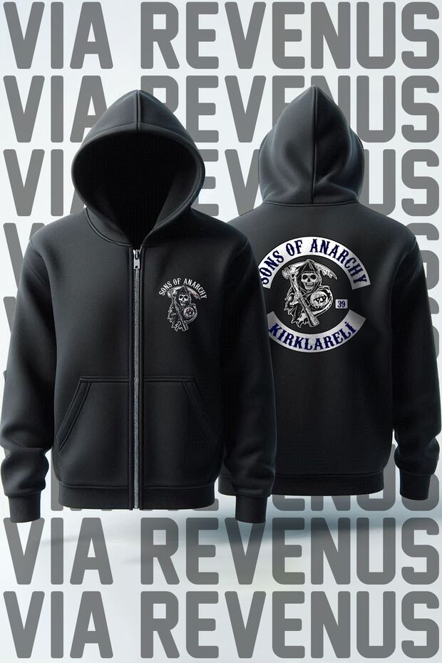 Sons of Anarchy - Your City Front & Back Printed Unisex Biker Zippered Hooded Sweatshirt Cardigan