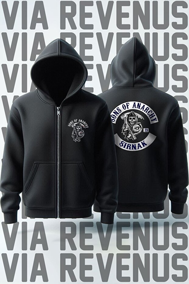 Sons of Anarchy - Your City Front & Back Printed Unisex Biker Zippered Hooded Sweatshirt Cardigan