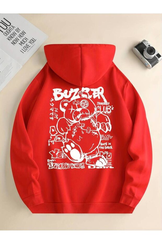 Buzzer Printed Unisex Oversize Hooded Sweatshirt - 3 Thread 100% Cotton Winter Hoodie