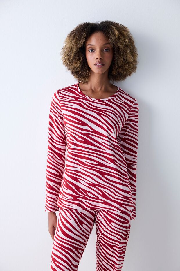 Pamuklu Red Zebra Kırmızı Pantolon Pijama Takımı - 2
