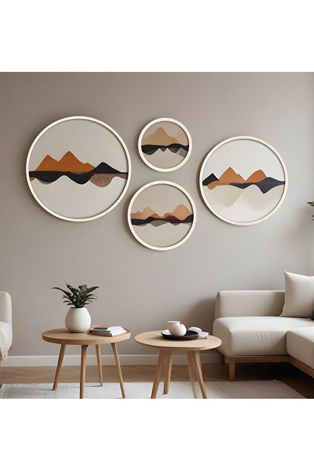 Modern 4-Piece Round Painting Set with Wooden Frame Huhu298