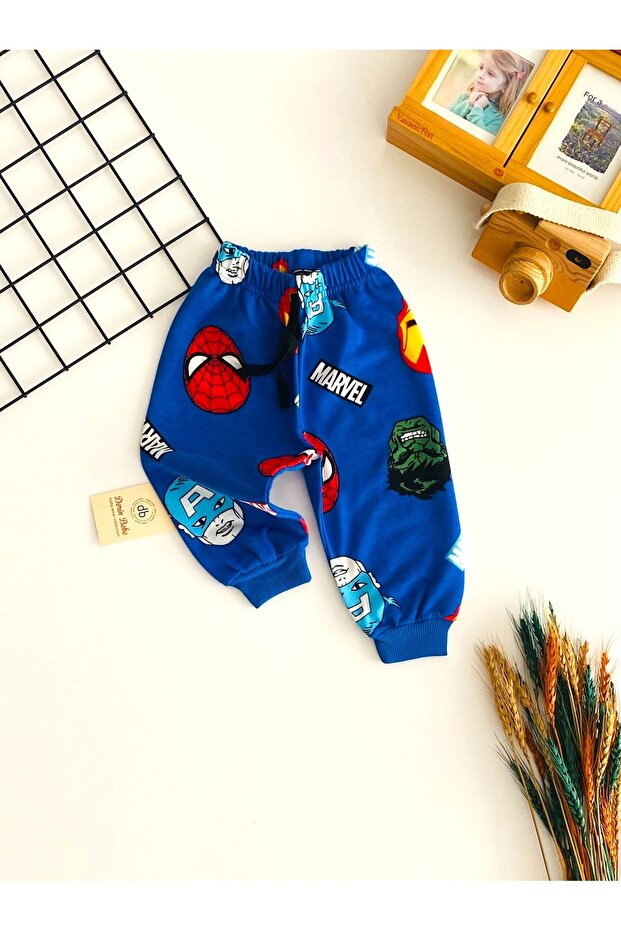 Neşeli Bebekler Marvel Baskılı Tek Alt Mavi - 1