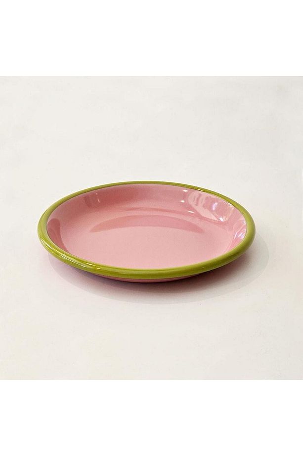 Emaye Tabak 20 cm Gül Kurusu Kordon F.Yeşil - 2