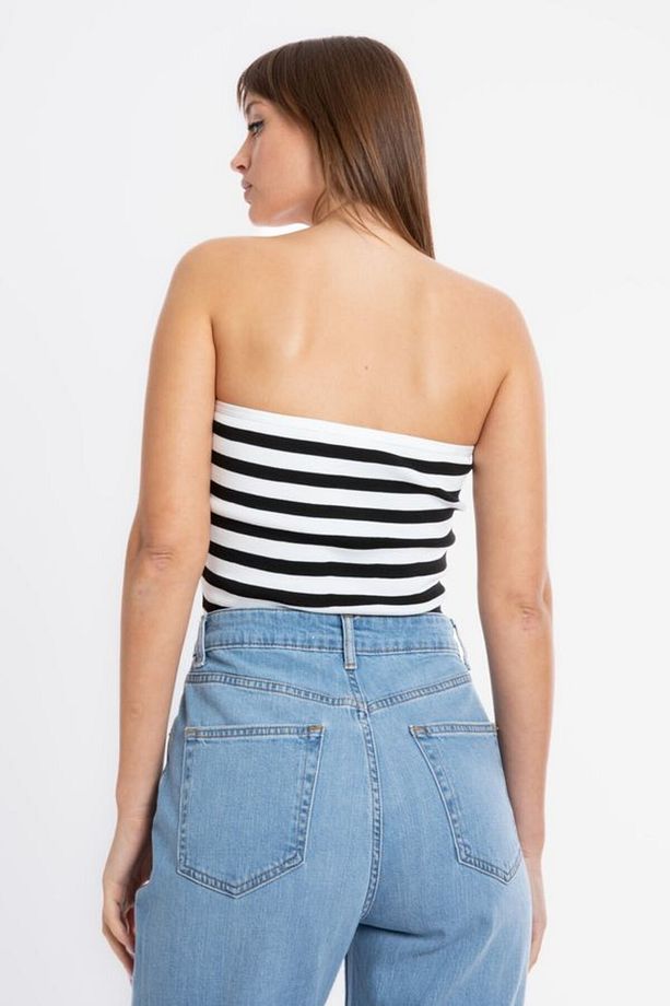 Şeritli Straplez Örme Crop Top - 5