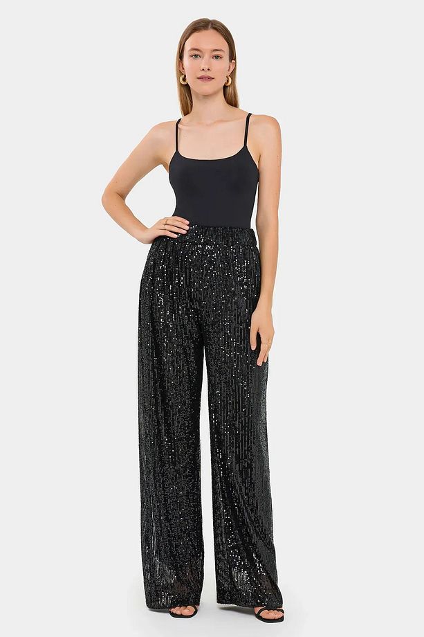 Pullu Wide Leg Yüksek Bel Pantolon - 1