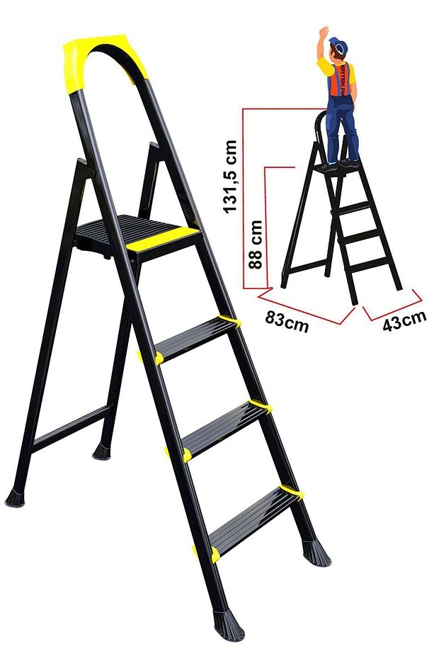Leo Siyah Merdiven 3+1 Metal Basamaklı - 6