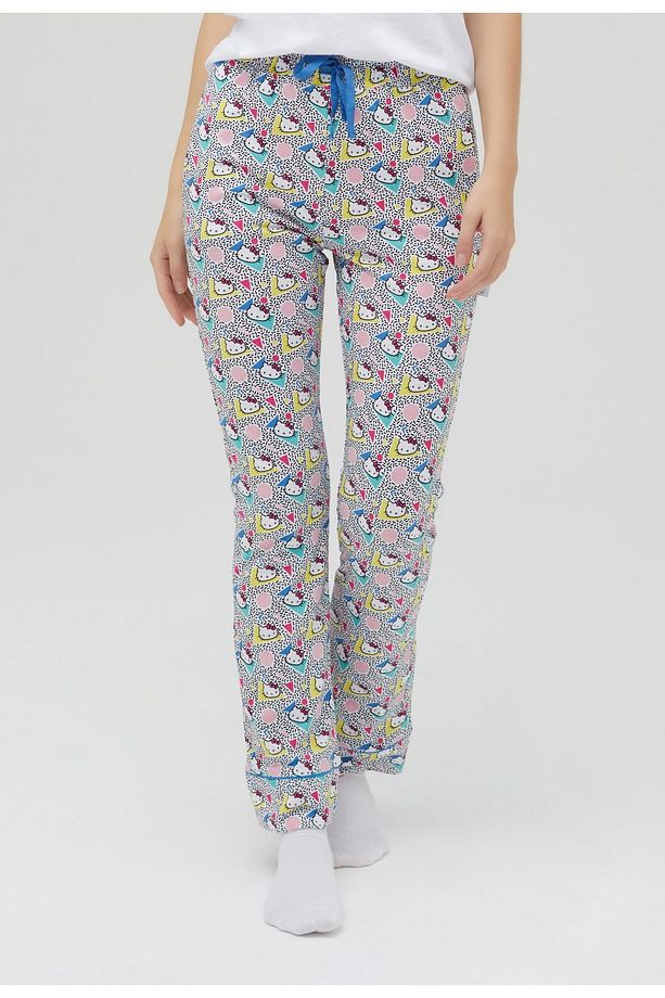 Lisanslı Baskılı Kadın 100% Pamuklu Bol Paça Eşofman Altı-Pijama-Pantolon Roz-256/A - 1