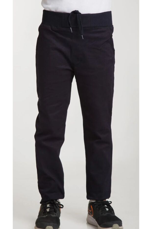 Ribbed Lace-Up School Kids Trousers with Elastic Waist - Multi Pockets