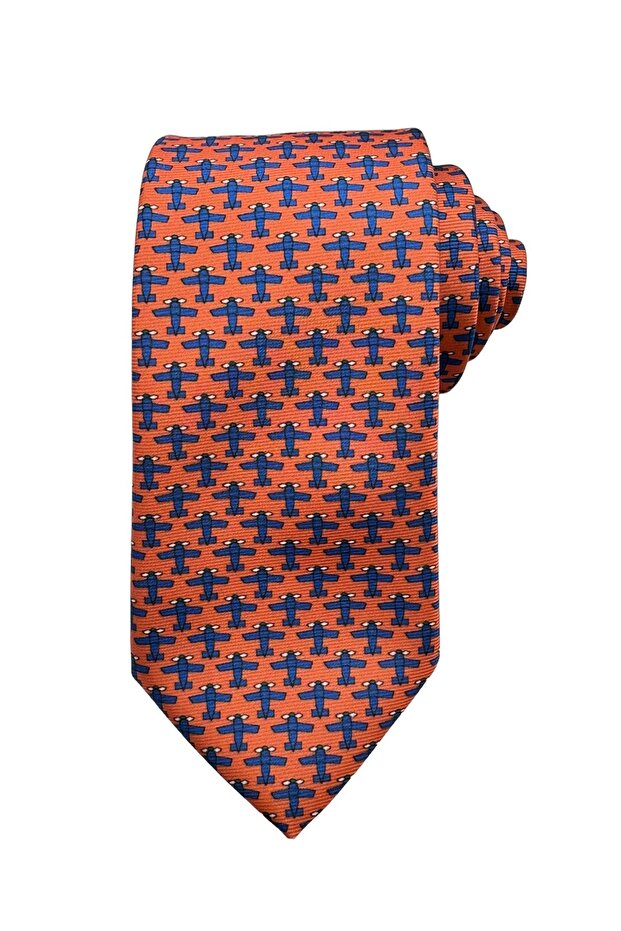 %100 Microfiber Uçak Figürlü Kravat - 1