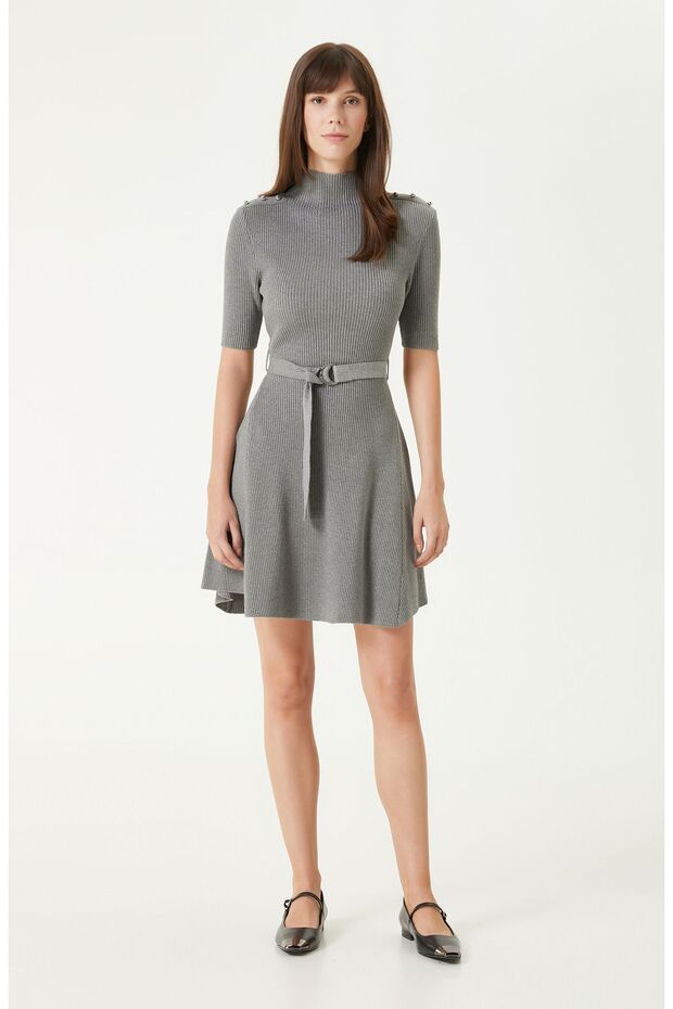 Gri Melanj Elbise - 4
