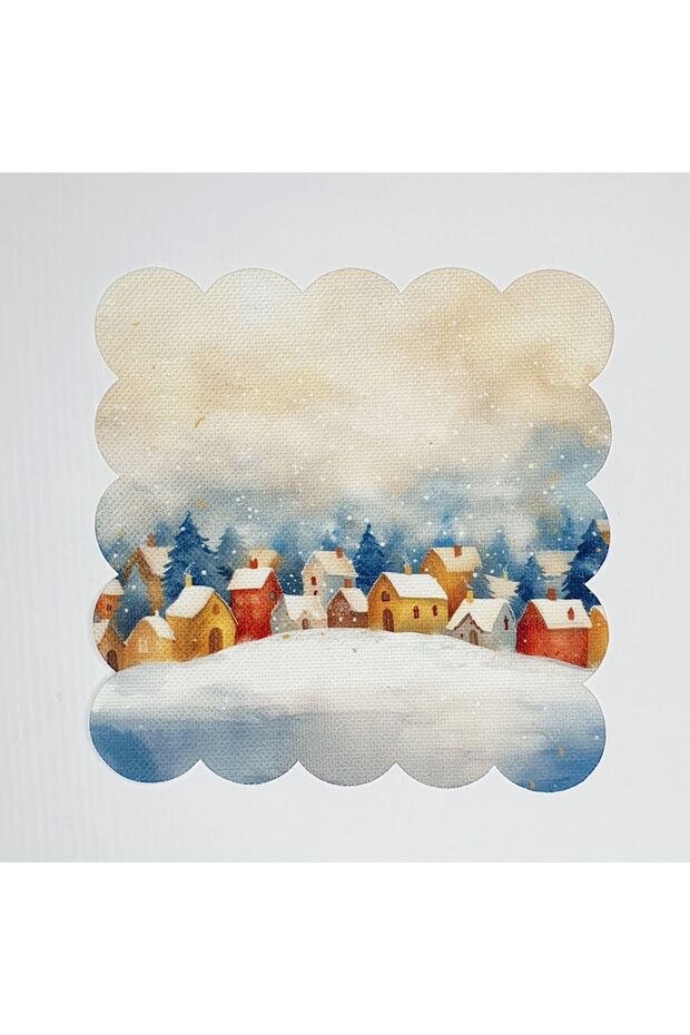 Watercolor Winter Village Pattern Laser Cut Washable Cocktail Napkin 15 X 15 Multicolor Fabric