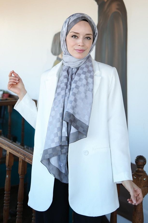 Dama Desenli Monogram Şal MONOV03-27 - 3