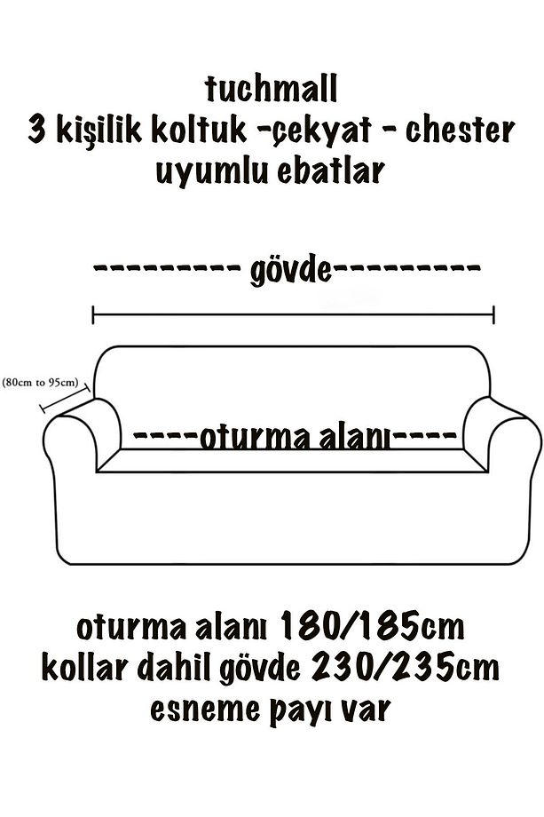 Jakarlı Koltuk Örtüsü 3+3 , Kanepe Örtüsü ,Chester Örtüsü Koltuk Kılıfı 3 Kişilik 2 Adet - 3